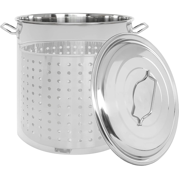 Stainless Steel Stock Pot W/Steamer Basket, 40 Quart